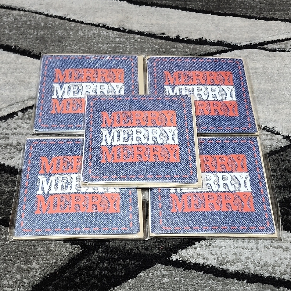 VINTAGE MICHAELS DENIM MERRY MERRY MERRY 30 BLANK NOTE CARDS & ENVELOPES